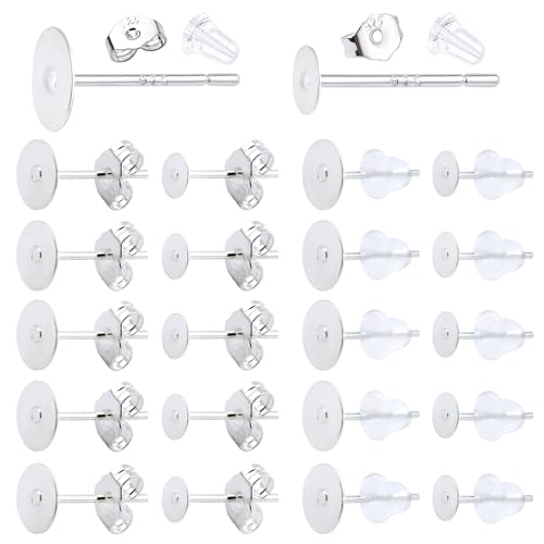 SAKDWUR 210Pcs Hypoallergenic Earring Backs & Posts - 925 Silver, Silver-Plated Copper, Silicone - 4mm & 6mm Studs, Butterfly & Rubber Bullet Backs - Jewelry Making Findings