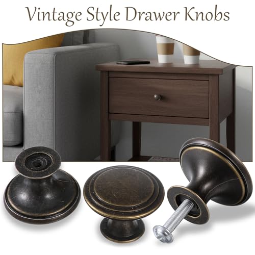 LXUEJIE 6 Stück Vintage Schrankknöpfe, Möbelknöpfe Antikbronze Rund Schubladenknopf Küchengriffe Runde Möbelgriffe 30 mm Antike Küchenschränke Schranktürknöpfe für Schrank Schublade