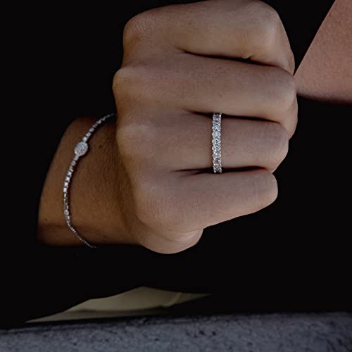 Espere Rhodium Plated Sterling Silver Oval Cut Cz Stacking Eternity Ring Full Eternity Band | 3Mm Cubic Zirconia Wedding Band Women's Stackable Promise Rings (Silver, 5) #TOP2