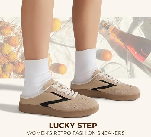 LUCKY STEP Women’s Slip On Mules Sneakers Fashion Backless, Tan/Black 9 by LUCKY STEP - Used condition - Image 9
