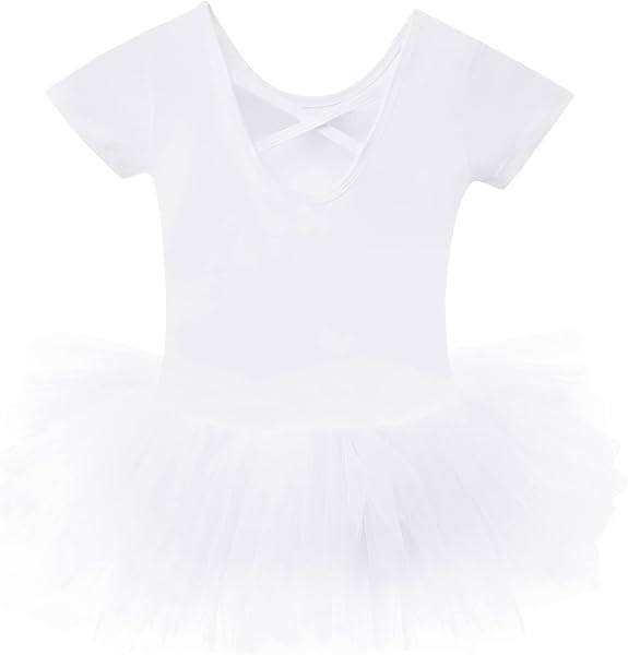 Bezioner Maillot de Danza Tutú Vestido de Ballet Gimnasia Leotardo Algodón Body Clásico Manga Corta Manga Corta para Niña - 5