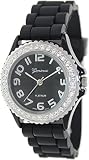 Black Silver Silicone Gel Ceramic Style Band Crystal Bezel Watch