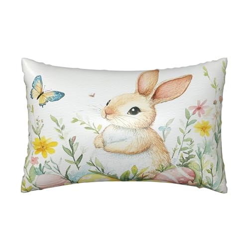 Easter Rabbits Bunny Satin Pillowcase Spring Butterfly Eggs Silk Pillow Cases for Hair and Skin Slipping Body Pillow Cover with Zipper Queen Size 20x30 Pillowcase Decorative for Kids Bedroom