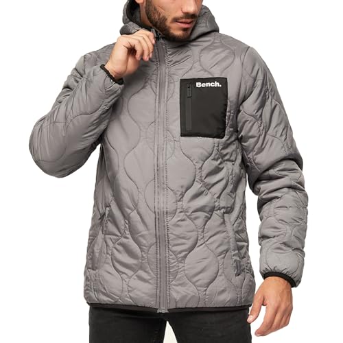 Bench Herren Winterjacke mit Reißverschluss und Kapuze, warm, stahlgrau, XL