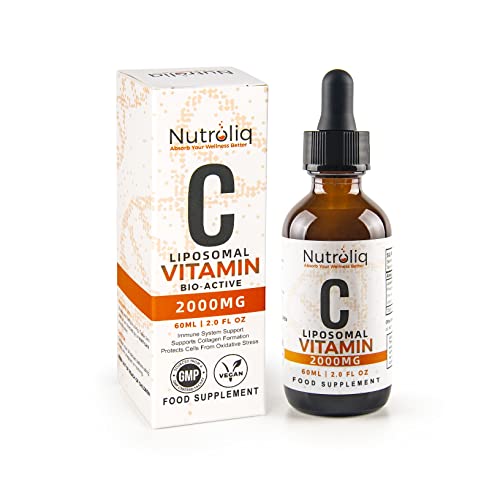 Nutroliq Liposomal Vitamin C Liquid Drops - Vegan Supplements for Men & Women's Health - Helps Boost Immune System - Quick-Absorbing, 2000mg Per Serving, Natural Orange Flavour - 60ml Glass Bottle