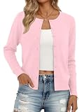 Trendy Queen Cardigan Sweaters for Women Lightweight Cropped Crew Neck Outfits Fall Fashion 2026 Spring Clothing Pink S