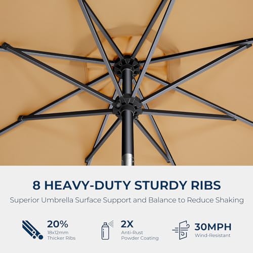 image for HOMSHADE 9ft Solar Patio Umbrella - Solar Lights LED Lighted Outdoor M