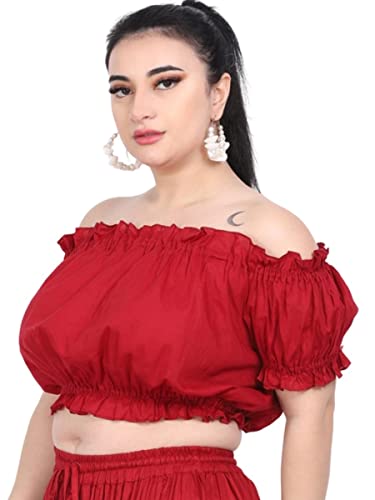 Wevez Women's Tribal Cotton Puff Top (Maroon) #TOP1