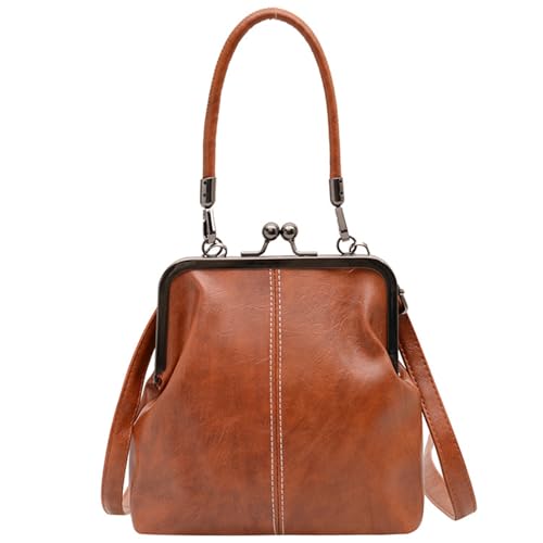 Retro Kiss Lock Crossbody Bag | PU Leather Tote Handbag