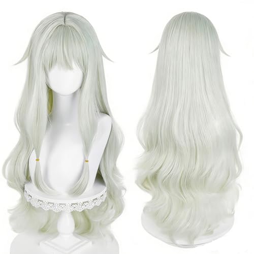 Image of LABEAUTE Long Curly Green Cosplay Wig Heat Resistant Synthetic Anime Wig Hair with Adjustable Cap for Halloween Costume Comic Con Daily Use