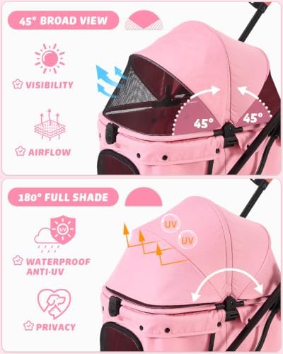 HITTITE Pet Stroller with Weatherproof Cover, All-Terrain 4-Wheel Cat & Dog Stroller with Adjustable Canopy, Foldable Dog Strollers with Storage Basket for Small to Medium Dogs Up to 55 lbs. - 3