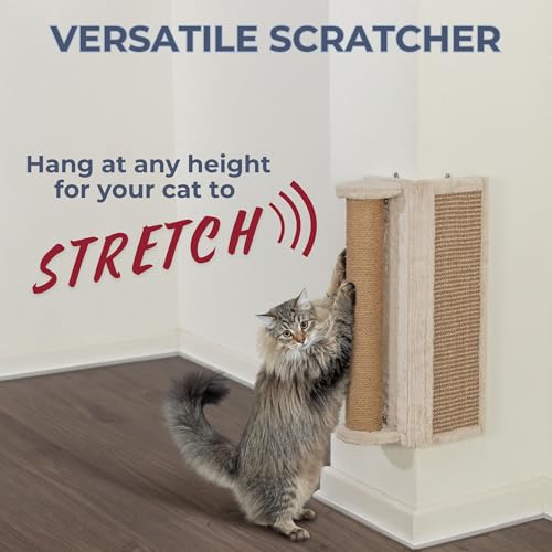 Trixie Wall Mounted Corner Scratching Board with Extra Post – Vertical Sisal Rope Pad for Indoor Cats – Easy-Install Corner Scratch Pad – Beige, 5.9 x 5.9 x 19.7 in by Trixie - Used condition - US$23.43