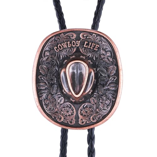 Image of GelConnie Bolo Ties for Men Women Western Cowboy Tie Mens Western Necklace Leather Necktie Gold Bolero Tie Cowboy Necklace