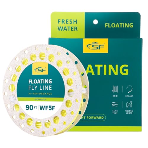 SF Fly Fishing Line with Two Welded Loops Weight Forward Floating Fly Lines Trout 90FT WF2 3 4 5 6 7 8 9F Multi-Color Freshwater Fluo Yellow WF5F 90FT