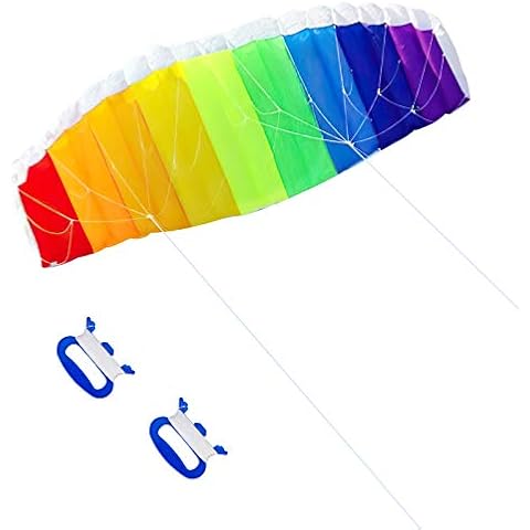 Nicoone Rainbow Kite for Children and Adults, Soft Stunt Sport Parafoil Kite with 30M/ 100FT Rope,Dual Line Sport Kite,Outdoor Seaside Beach Toy 1. 4M Cover