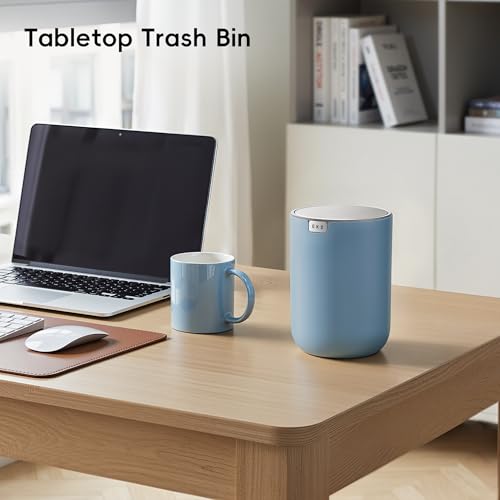 EKO Fandy 0.58 Gal/2.2L Mini Trash Can with Lid, Swing-Top Desktop Trash Can for Bathroom, Countertop, Vanity, Desk or Office, Small Garbage Bin (Blue) by EKO - Image 9