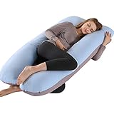 ELNIDO QUEEN Pregnancy Body Pillows with Cotton Cover,U Shaped Full Long Maternity Pillow, Support for Back/Neck/Leg and Belly 55 inches Blue Grey