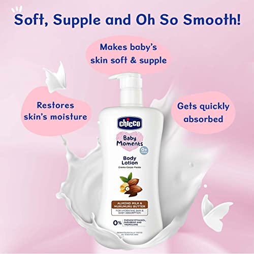 Image of Chicco Baby Moments Body Lotion for Babies, 650ml | Almond Milk & Murumuru Butter | Quick Absorb Formula with Natural Ingredients for Ultra Soft Skin | Dermatologically Tested | Parabens & Phenoxyethanol Free