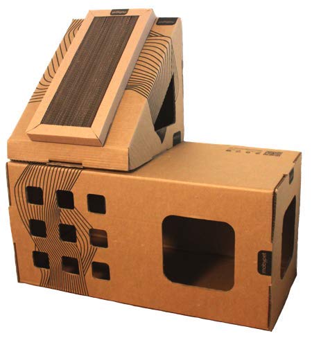Brinquedo Casa Toca para Gatos Kit 2 mobypet (retângulo + triângulo + arr. rampa)