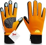 Bruvoalon Winter Gloves for Women & Men, 3M Thermal Insulation, Lycra Fabric, Touchscreen, Anti-Slip, Orange, L
