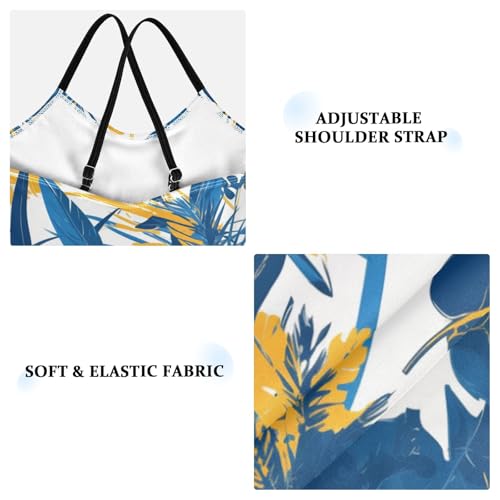 KLL Blue and Yellow Theme Plants Toddler Girls 1 Piece Swimsuit Beach Swimming Suits Adjustable Strap Quick-Dry3
