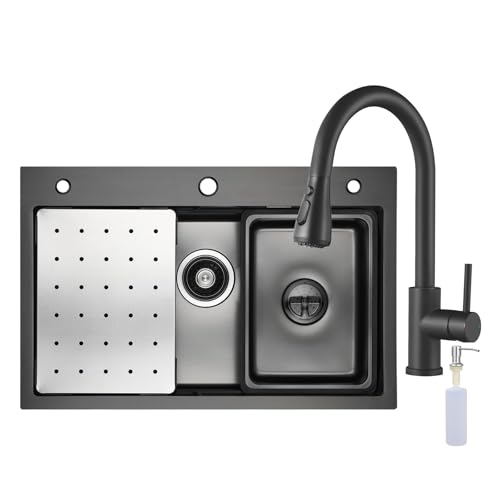 CECIPA Evier Cuisine 1 Bac 70x45 CM, Evier Inox avec Egouttoir et évier mobile et planche à découper,lavabo cuisine avec Trous pour Robinets et Distributeur...
