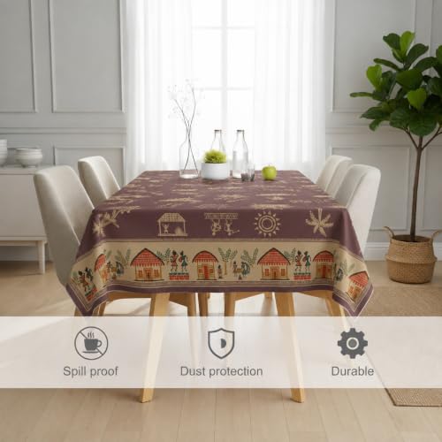 Image of STITCHNEST Cotton Slub Table Cover for 6 Seater Dining Table|54 x 78 Inches, Digitally Printed|Durable, Washable & Fade-Resistant Fabric