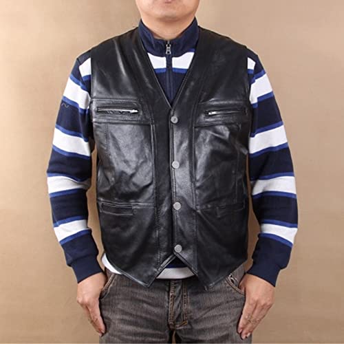 Chaleco de cuero para hombre acabado Premium en marrón oscuro con bolsillos elegantes 3