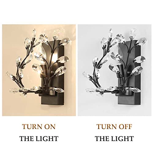 Dgsd Crystal Wall Sconce, Elegant Flower Branch Wall Sconce Lamps, Modern Minimalist Wall Decor Bedside Wall Lighting Pendant Wall Lamp Fixture For Bedroom, Bathroom, Living Room, Hallway,Black #TOP2