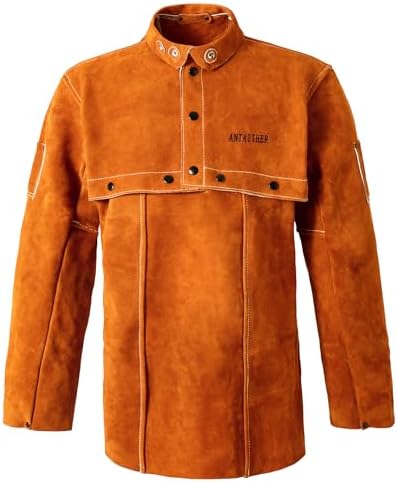 ANTAITHER Split Cowhide Leather Cape Sleeve With a Bib Apron, Heat & Flame Resistant Heavy Work Welding Protection