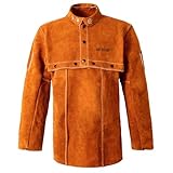ANTAITHER Leather Welding Jacket with Open Back, Bib Apron with Cape Sleeve, Heat Flame Resistant Welder Coat (M)