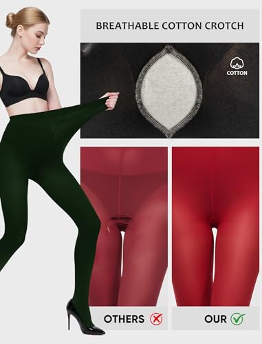 Easybunny 80D Womens Opaque Tights High Waisted Snag-resistant Footed Pantyhose Stretchy Stocking Daily Office & Cosplay -Drak Green,L — view 4