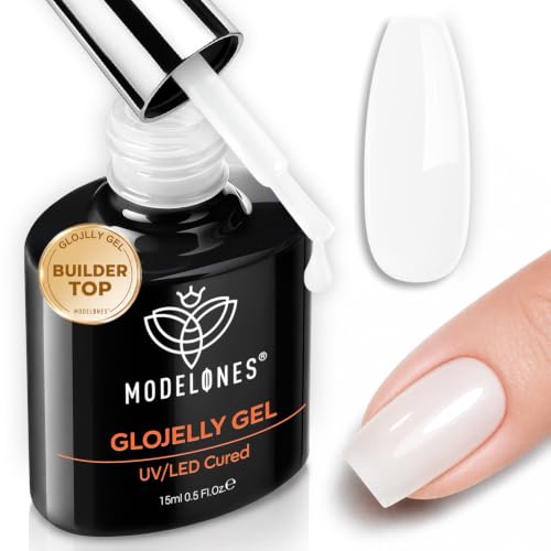 Image of modelones Milky White Builder Nail Gel and Top Coat Gel Polish in One 15ML | No Wipe Top Coat Sheer White Self Leveling Apex Buidling Ultra Glossy Long Lasting U V Cure Manicure