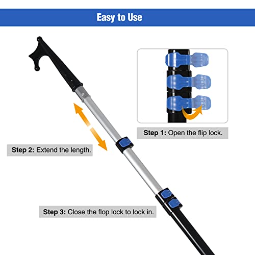 REDCAMP Bootshaken Teleskop für Docking, 370cm Aluminium Ausziehbar Dock Polen, Mehrzweck Leichte schwimmendem Boot Docking Pole Bootszubehör, Schwarz
