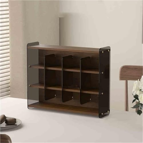 LIUWOPA Wood Cup Storage Rack Multi-Grid Desktop Cup Holder Coffee Mug Organizer Spice Rack for Dining Room Kitchens Space Saving(Brown,16.1x17.6in)