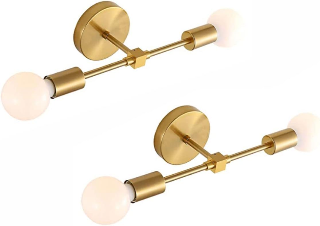 BOKT Mid Century Modern Wall Sconces 2-Lights Antique Brushed Brass Wall Light Fixtures Minimalist Wall Light Fixture for Bedroom Living Room Hallway Aisle (2 Pack)