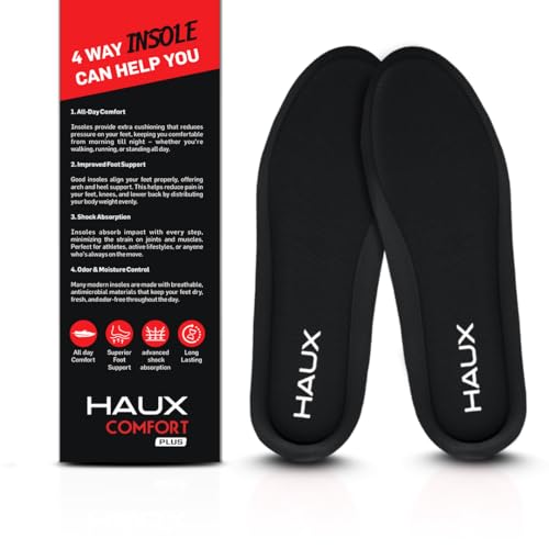 Image of HAUX Comfort+ Memory Foam Insoles for Men | Soft Cushion Shoe Insole for Daily Use, Walking, Running, Sports & All-Day Standing Comfort (Black(Combo), 7&9)