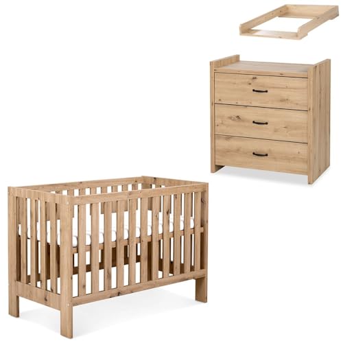 Mon Mobilier Design Amelia II Ensemble bébé Commode à Langer et lit évolutif 120x60 Chêne sans tiroir