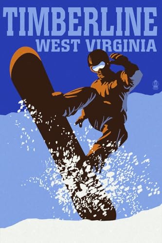 ART.COM Wall Art Print Timberline, West Virginia - Colorblock Snowboarder by Lantern Press, 12" x 18"