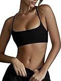 MISSACTIVER Women Workout Strap Criss Cross Back Padded Sports Bra Square Neck Wireless Support Yoga