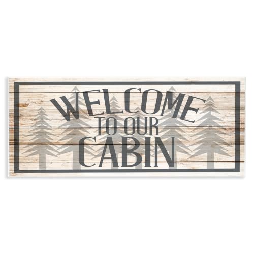 Cabin Welcome Pine Trees, 7 x 17 Inch Mounted Print on Wall Plaque
