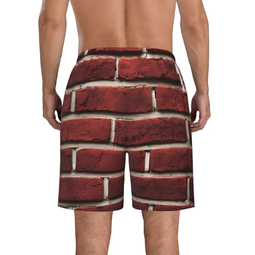 Men's Beach Shorts Swim TrunksFun Patterns Brick Red Stone Print for Surfing Running Summer Vacation3
