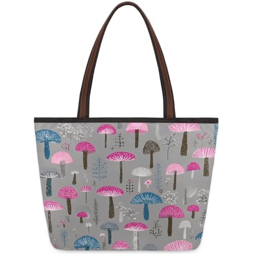 Sac fourre-tout champignons grand sac à main décontracté zippé pour femme