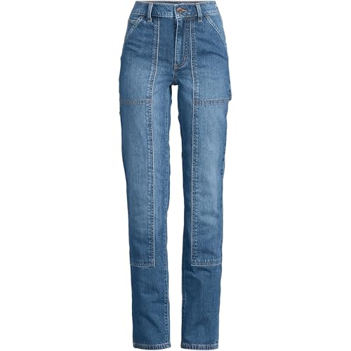 Lands' End Women's Soft Denim High Rise Rail Straight Leg Utility Jeans3