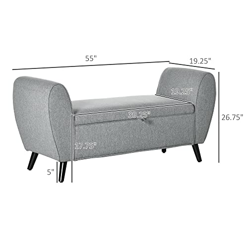 Homcom Modern Upholstered Storage Bench With Arms, Linen-Feel Fabric Ottoman Bench For Bedroom, Entryway, And Living Room Storage, Light Grey #TOP2