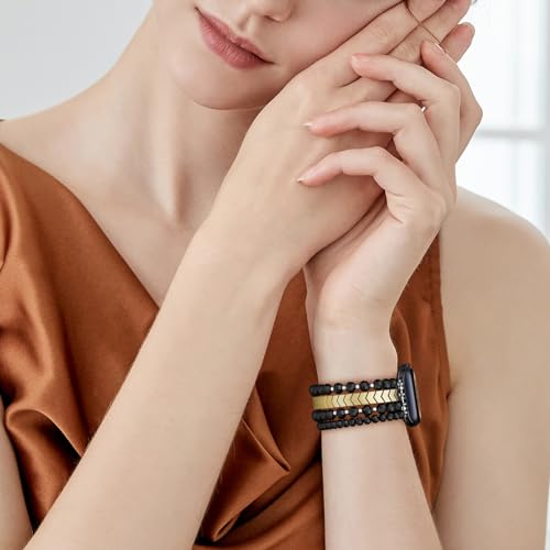 Image of MOFREE Beaded Bracelet Compatible for Apple Watch Band 38mm 40mm 41mm 42mm 44mm 45mm Women,Fashion Handmade Elastic Stretch Strap for iWatch Series SE 8 7 6 5 4 3 2 1