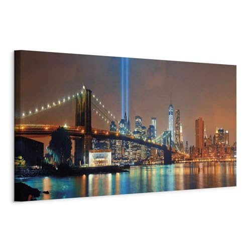 Tableau de Manhattan 120x40 cm avec une vue de New York de nuit pour salon urbain