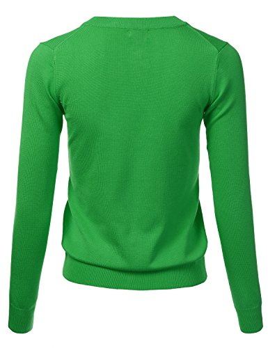 Women's Round Neck Lightweight Knit Ribbed Hem Cardigan with Translucent Gem Buttons APPLEGREEN M