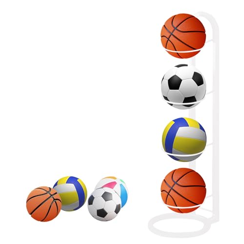 NUWIQ Suporte para bolas de basquetebol, futebol, voleibol (branco, 4 camadas)