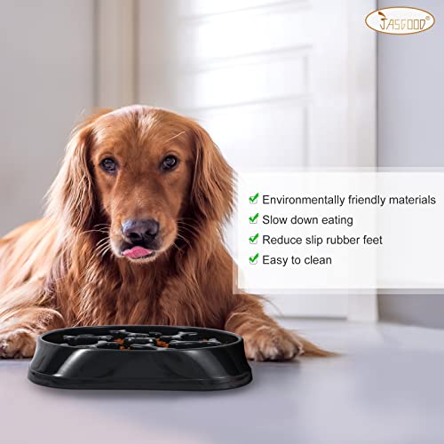 Jasgood Large Slow Feeder Dog Bowl Slow Eating Bowl Slow Feeding Non-Slip Puzzle Bowl Dog Feeder Bowl Anti-Choking Dog Bowl, A-Black, Large #TOP6